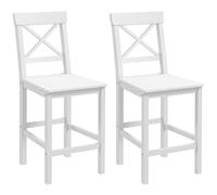 HOMCOM Juego de 2 Taburetes Altos de Cocina Taburetes de Bar de Madera con Reposapiés y Respaldo Cruzado Carga 120 kg Blanco