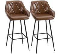 HOMCOM Juego de 2 Taburetes Altos de Cocina Taburetes de Bar Tapizado en PU con Respaldo Alto Patas de Acero y Reposapiés para Comedor Carga 120 kg 50x47,5x102,5 cm Marrón
