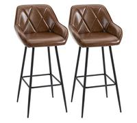 HOMCOM Juego de 2 Taburetes Altos de Cocina Taburetes de Bar Tapizado en PU con Respaldo Alto Patas de Acero y Reposapiés para Comedor Carga 120 kg 50x47,5x102,5 cm Marrón