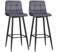HOMCOM Juego de 2 Taburetes Altos de Cocina Taburetes de Bar Tapizados en Terciopelo con Reposapiés y Respaldo Gris