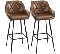 HOMCOM Juego de 2 Taburetes Altos de Cocina Taburetes de Bar Tapizado en PU con Respaldo Alto Patas de Acero y Reposapiés para Comedor Carga 120 kg 50x47,5x102,5 cm Marrón