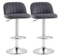 HOMCOM Juego de 2 Taburetes Altos de Cocina Tapizado en Terciopelo Taburetes de Bar con Altura Ajustable Asiento Giratorio y Reposapiés Carga 120 kg 43x45x81-101 cm Gris