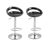 HOMCOM Juego de 2 Taburetes Altos Giratorios con Respaldo y Reposapiés, Altura Ajustable Base de Acero Asiento ABS Negro, para Comedor y Cocina, 46x41x76-96cm