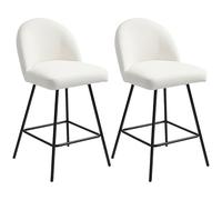 HOMCOM Juego de 2 taburetes de bar con reposapiés, sillas altas con respaldo de terciopelo para barra de bar e isla de cocina, 48,5 x 56 x 92 cm, blanco crema