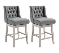 HOMCOM Juego de 2 Taburetes de Bar con Respaldo, Giratorios 180°, Taburetes Altos de Cocina con Reposapiés, Patas de Madera, para Salón, Comedor, Gris