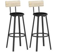 HOMCOM Juego de 2 Taburetes de Bar con Respaldo Reposapiés Natural y Negro | Taburetes Altos de Cocina, Asiento de 75,5 cm de Altura, Tapizados de PU, Fácil Montaje, Estilo Industrial