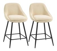 HOMCOM Juego de 2 taburetes de Bar con Respaldo y reposabrazos, taburetes de Cocina giratorios 360° con reposapiés Integrado, sillas Altas de Pana, para salón, Comedor, península de Cocina, Beige