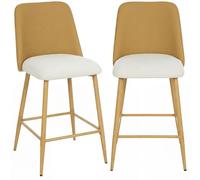 HOMCOM Juego de 2 Taburetes de Bar, Taburetes Altos de Cocina con Respaldo Efecto Tejido y Reposapiés, Tapizados de Lino con Efecto Cepillado y PU, Marco de Acero, Asiento de 65 cm de Altura, Marrón