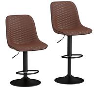 HOMCOM Juego de 2 taburetes de Bar de Desayuno, sillas de encimera de Cocina Ajustables en Altura, taburetes giratorios tapizados de Cuero con Respaldo, reposapiés y Base de Metal, Color marrón