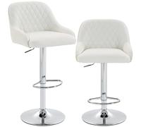 HOMCOM Juego de 2 taburetes de bar de poliuretano con altura ajustable, giratorios 360°, taburetes altos de cocina con reposapiés, amplio asiento acolchado, respaldo, base de metal, sillas de bar para