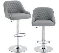 HOMCOM Juego de 2 taburetes de bar de poliuretano con altura ajustable, giratorios 360°, taburetes altos de cocina con reposapiés, amplio asiento acolchado, respaldo, base de metal, sillas de bar para