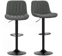 HOMCOM Juego de 2 taburetes de Bar giratorios de Altura Ajustable con Respaldo y reposapiés, sillas de Bar tapizadas de Lino Moderno sin Brazos para Cocina, mostrador de Desayuno, Gris carbón