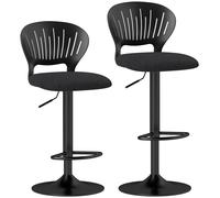 HOMCOM Juego de 2 Taburetes de Bar Giratorios en 360° Regulables en Altura de 84-105 cm Respaldo Hueco Reposapiés Negro