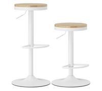 HOMCOM Juego de 2 Taburetes de Bar Giratorios Taburetes Altos de Cocina con Altura Ajustable 60-80 cm Asiento de Madera Marco de Acero y Reposapiés para Comedor Mostrador Natural y Blanco