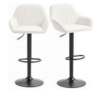HOMCOM Juego de 2 Taburetes de Bar Giratorios, Taburetes Altos de Cocina con Altura Ajustable 62-83 cm, Sillas Altas de Cocina, Tapizada en Terciopelo, Respaldo y Reposapiés, Crema