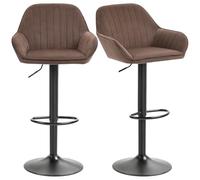 HOMCOM Juego de 2 Taburetes de Bar Giratorios, Taburetes Altos de Cocina con Altura Ajustable 62-83 cm, Sillas Altas de Cocina, Tapizada en Terciopelo, Respaldo y Reposapiés, Marrón