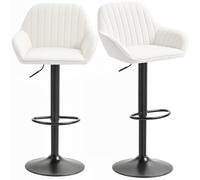 HOMCOM Juego de 2 Taburetes de Bar Giratorios, Taburetes Altos de Cocina con Altura Ajustable 62-83 cm, Sillas Altas de Cocina, Tapizada en Terciopelo, Respaldo y Reposapiés, Crema