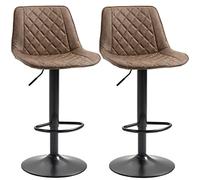 HOMCOM Juego de 2 Taburetes de Bar Giratorios, Taburetes Altos de Cocina con Altura Ajustable 86-106 cm, Sillas Altas de Cocina, Tapizada en Cuero Sintético, Respaldo y Reposapiés, Marrón
