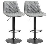 HOMCOM Juego de 2 Taburetes de Bar Giratorios, Taburetes Altos de Cocina con Altura Ajustable 86-106 cm, Sillas Altas de Cocina, Tapizada en Cuero Sintético, Respaldo y Reposapiés, Gris