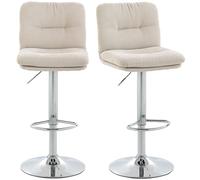 HOMCOM Juego de 2 Taburetes de Bar Giratorios, Taburetes Altos de Cocina Tapizados de Lino con Altura Ajustable 64-86 cm, Respaldo, Reposapiés, Asiento Acolchado y Base de Acero, Beige
