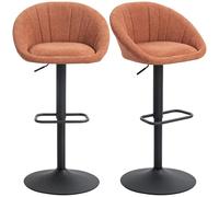 HOMCOM Juego de 2 taburetes de bar giratorios tapizados, sillas de bar de desayuno ajustables en altura con respaldo y reposapiés para encimera de isla de cocina, comedor, color naranja