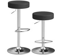 HOMCOM Juego de 2 taburetes de bar modernos de piel sintética con altura ajustable, giratorios, con reposapiés para comedor e isla de cocina, color negro
