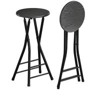 HOMCOM - Juego de 2 taburetes de Bar Plegables, sillas de Bar Redondas con Doble reposapiés, Altura de Asiento 61 cm, Marco de Acero, para Cocina, salón, Comedor, Color Negro