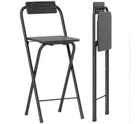 HOMCOM - Juego de 2 taburetes de bar plegables, sillas de bar, silla alta cocina con respaldo y reposapiés, marco de acero, 87 cm de alto, negro