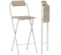 HOMCOM Juego de 2 Taburetes de Bar Plegables Taburetes Altos de Cocina con Respaldo Reposapiés y Marco de Acero para Comedor Mostrador Natural