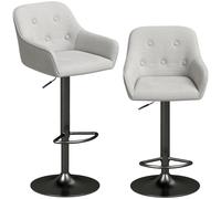 HOMCOM Juego de 2 taburetes de Bar Regulables de Chenilla, giratorios 360°, con Respaldo, reposabrazos y reposapiés, Gris