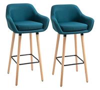 HOMCOM - Juego de 2 taburetes de bar, silla de bar, apoyabrazos, color azul
