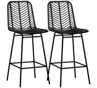 HOMCOM Juego de 2 taburetes de bar, silla de bar, diseño bohemio, altura 66 cm, con reposapiés de metal, color negro
