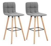 HOMCOM - Juego de 2 taburetes de bar, sillas de bar acolchado con respaldo y reposapiés, patas de madera, asiento 70,5 cm, estilo moderno, taburetes altos para cocina, comedor, salón, gris