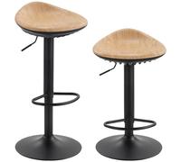 HOMCOM - Juego de 2 taburetes de bar, sillas de bar ajustables en altura, reposapiés, giratorio 360°, asiento de sillín efecto madera de PU, base de acero, para comedor, encimera, 40 x 40 x 63 - 84 cm