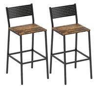 HOMCOM - Juego de 2 taburetes de bar, sillas de bar, asiento de 72,5 cm, respaldo y reposapies, patas metálicas, sillas altas, cocina, comedor, encimera, marrón rústico