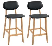 HOMCOM Juego de 2 taburetes de Bar, sillas de Bar Modernas, taburetes de Cocina Recubiertos de plástico con Respaldo y Patas de Madera, Negro
