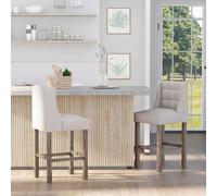 HOMCOM Juego de 2 taburetes de bar, sillas de cocina modernas, taburetes de bistró, sillas de bar para cocina con respaldo, taburetes de mostrador, madera de caucho con tacto de lino, beige, 47x50x101