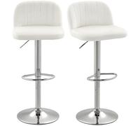 HOMCOM Juego de 2 Taburetes de Bar, Taburetes Altos de Cocina con Asiento Giratorio 81 cm de Altura, Respaldo y Reposapiés, Tapizados de Terciopelo, Fácil Montaje, Estilo Moderno, Crema