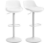 HOMCOM - Juego de 2 taburetes de bar, taburetes altos de cocina con asiento giratorio y altura ajustable, sillas de bar de PU con respaldo para isla de cocina, comedor, color blanco