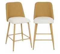 HOMCOM Juego de 2 Taburetes de Bar, Taburetes Altos de Cocina con Respaldo Efecto Tejido y Reposapiés, Tapizados de Lino con Efecto Cepillado y PU, Marco de Acero, Asiento de 65 cm de Altura, Marrón
