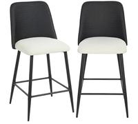 HOMCOM Juego de 2 Taburetes de Bar, Taburetes Altos de Cocina con Respaldo Efecto Tejido y Reposapiés, Tapizados de Lino con Efecto Cepillado y PU, Marco de Acero, Asiento de 65 cm de Altura, Negro