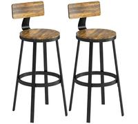 HOMCOM Juego de 2 taburetes de Bar, taburetes Altos de Cocina con Respaldo, reposapiés, Estructura metálica, sillas Altas de Bar, para península, Comedor, mostrador, marrón rústico