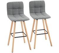 HOMCOM Juego de 2 Taburetes de Bar, Taburetes Altos de Cocina con Respaldo, Reposapiés, Patas de Madera, Estilo Moderno, Sillas Altas para Comedor, Salón, Bistró, Gris