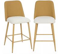 HOMCOM Juego de 2 Taburetes de Bar, Taburetes Altos de Cocina con Respaldo y Reposapiés, Tapizados de Lino y PU, Marco de Acero, Asiento de 65 cm de Altura, para Mostrador, Comedor, Marrón