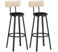 HOMCOM Juego de 2 Taburetes de Bar, Taburetes Altos de Cocina con Respaldo y Reposapiés, Tapizados de PU, Asiento de 75,5 cm de Altura, Fácil Montaje, Estilo Industrial, Natural y Negro