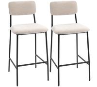 HOMCOM Juego de 2 Taburetes de Bar, Taburetes Altos de Cocina de Chenilla con Respaldo Alto, Reposapiés y Asiento Grueso y Suave, Estructura de Acero, Sillas Altas de Bar, para Península, Comedor,