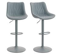 HOMCOM Juego de 2 Taburetes de Bar Taburetes Altos de Cocina Giratorios con Altura Ajustable 92-110 cm Respaldo Asiento de Piel Sintética Marco de Acero y Reposapiés para Comedor Mostrador Gris