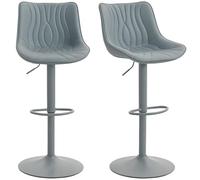 HOMCOM Juego de 2 Taburetes de Bar Taburetes Altos de Cocina Giratorios con Altura Ajustable 92-110 cm Respaldo Asiento de Piel Sintética Marco de Acero y Reposapiés para Comedor Mostrador Gris