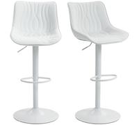 HOMCOM Juego de 2 Taburetes de Bar Taburetes Altos de Cocina Giratorios con Altura Ajustable 92-110 cm Respaldo Asiento de Piel Sintética Marco de Acero y Reposapiés para Comedor Mostrador Blanco