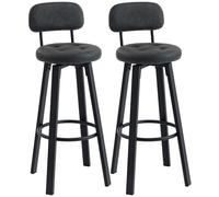 HOMCOM Juego de 2 Taburetes de Bar Taburetes Altos de Cocina Giratorios con Respaldo Tapizado en PU Marco Metálico Reposapiés Asiento Altura 76,5 cm Gris Oscuro
